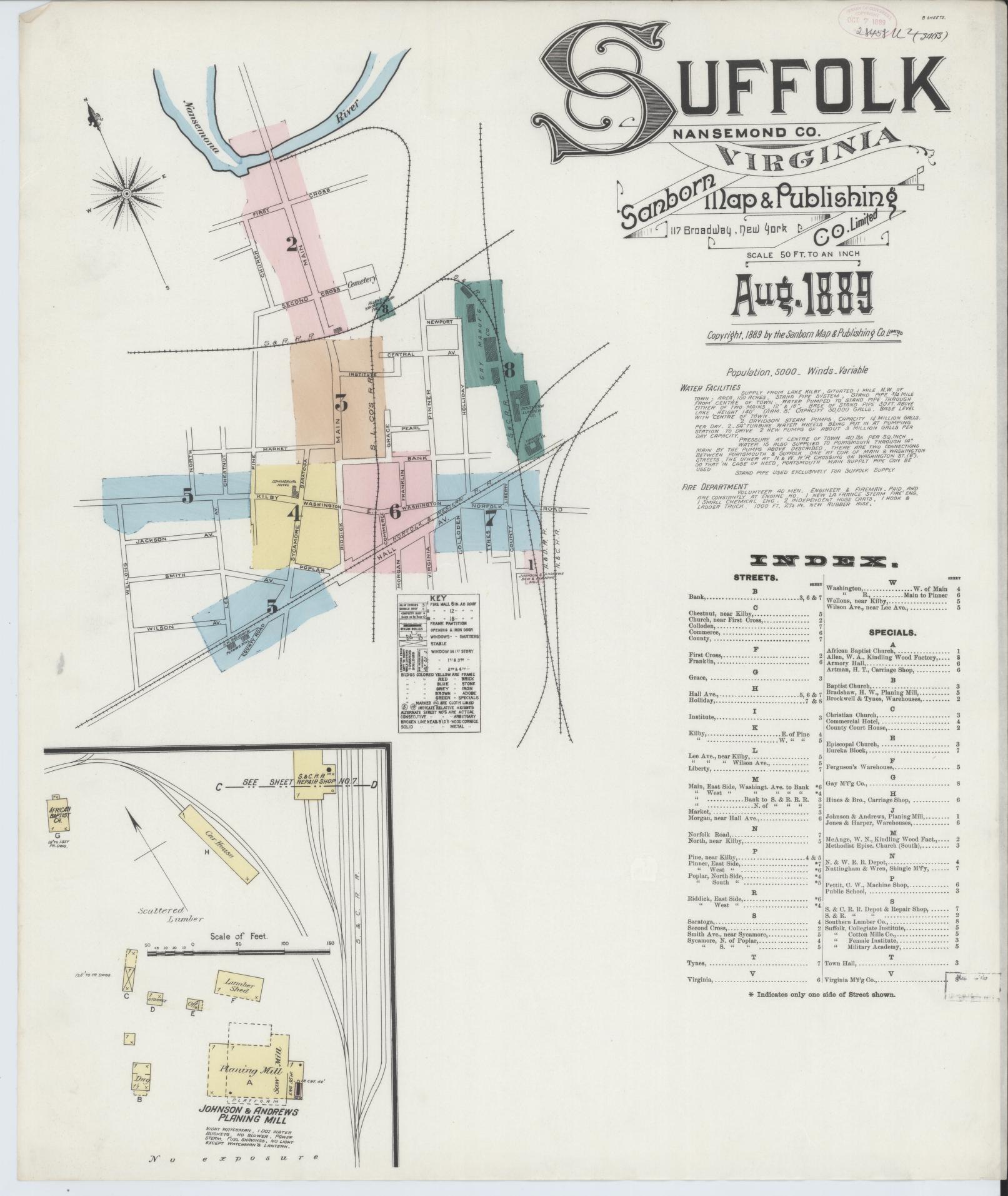 Sanborn Fire Insurance Map from Suffolk, Independent Cities, Virginia. (1889) – Historic Sanborn Fire Insurance Map Print
