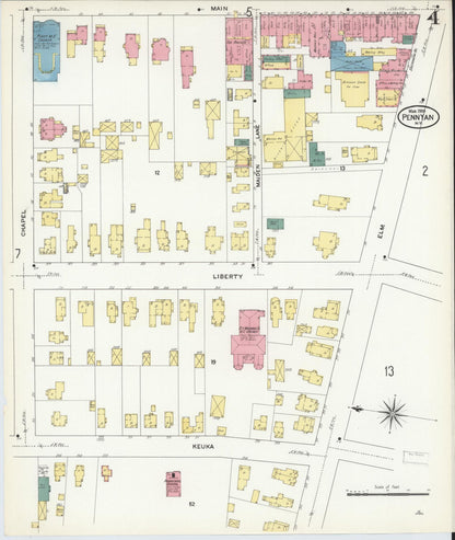 Sanborn Fire Insurance Map from Penn Yan, Yates County, New York (1909), Sheet #0004 - Historic Sanborn Fire Insurance Map Print, vintage old map wall art, antique decor, genealogy gift, New York New York map