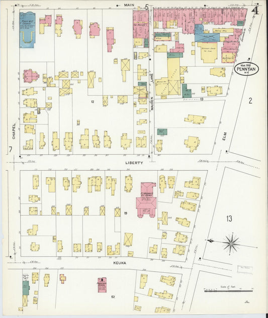 Sanborn Fire Insurance Map from Penn Yan, Yates County, New York (1909), Sheet #0004 - Historic Sanborn Fire Insurance Map Print, vintage old map wall art, antique decor, genealogy gift, New York New York map