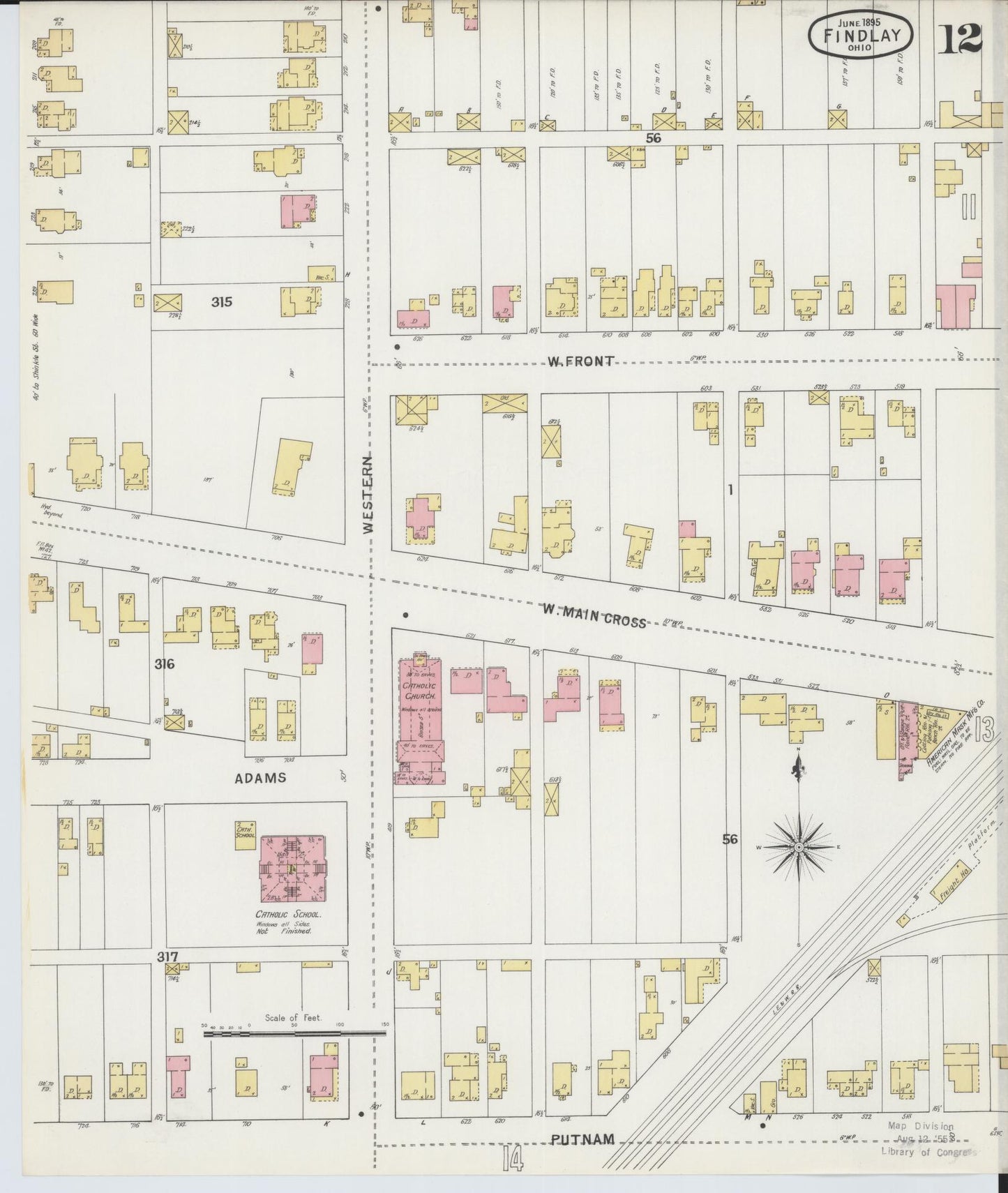 Sanborn Fire Insurance Map from Findlay, Hancock County, Ohio (1895), Sheet #0012 - Historic Sanborn Fire Insurance Map Print, vintage old map wall art, antique decor, genealogy gift, Ohio Ohio map