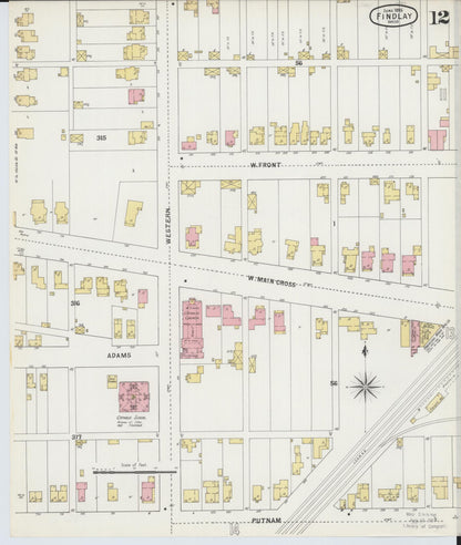 Sanborn Fire Insurance Map from Findlay, Hancock County, Ohio (1895), Sheet #0012 - Historic Sanborn Fire Insurance Map Print, vintage old map wall art, antique decor, genealogy gift, Ohio Ohio map