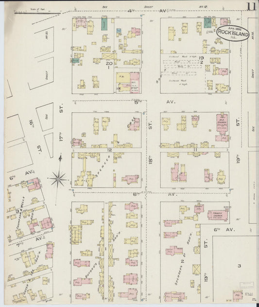 Sanborn Fire Insurance Map from Rock Island, Rock Island County, Illinois (1886), Sheet #0011 - Historic Sanborn Fire Insurance Map Print, vintage old map wall art, antique decor, genealogy gift, Illinois Illinois map