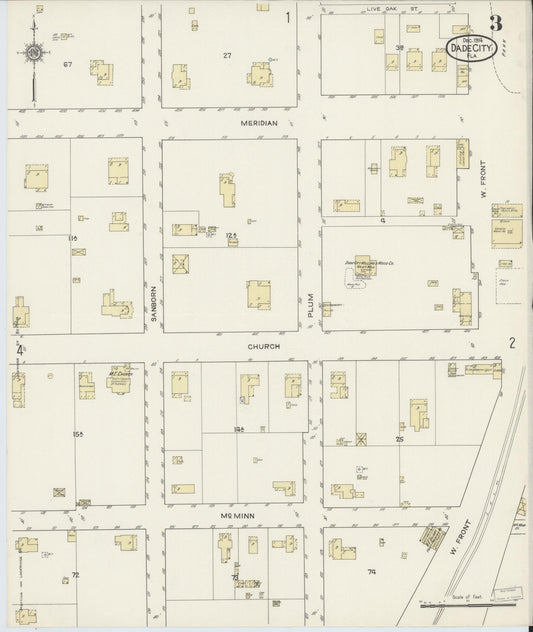 Sanborn Fire Insurance Map from Dade City, Pasco County, Florida (1914), Sheet #0003 - Historic Sanborn Fire Insurance Map Print, vintage old map wall art, antique decor, genealogy gift, Florida Florida map