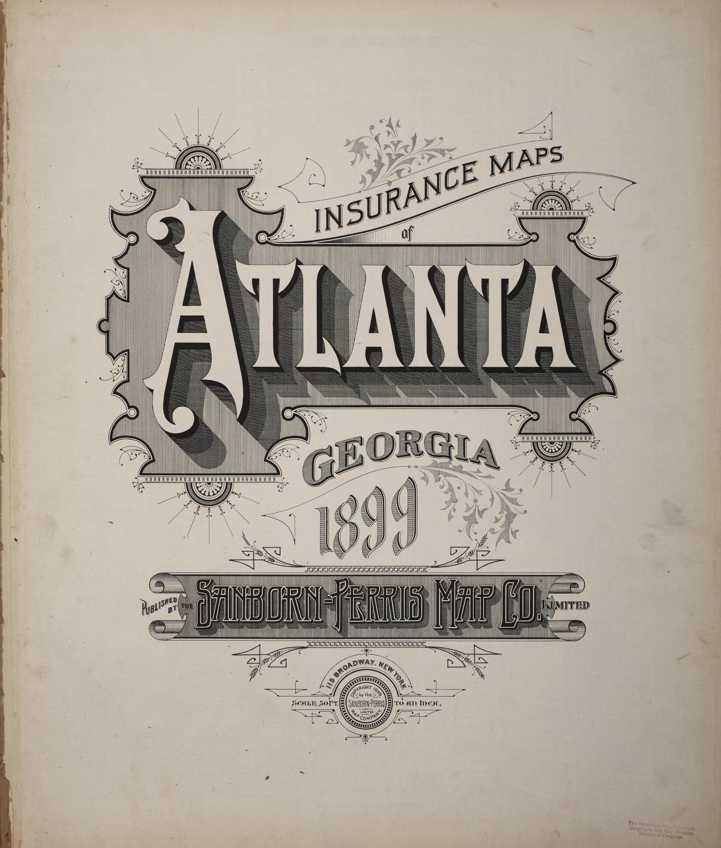 Sanborn Fire Insurance Map from Atlanta, Fulton  County, Georgia (1899), Sheet #0001 - Historic Sanborn Fire Insurance Map Print, vintage old map wall art, antique decor, genealogy gift, Georgia Georgia map