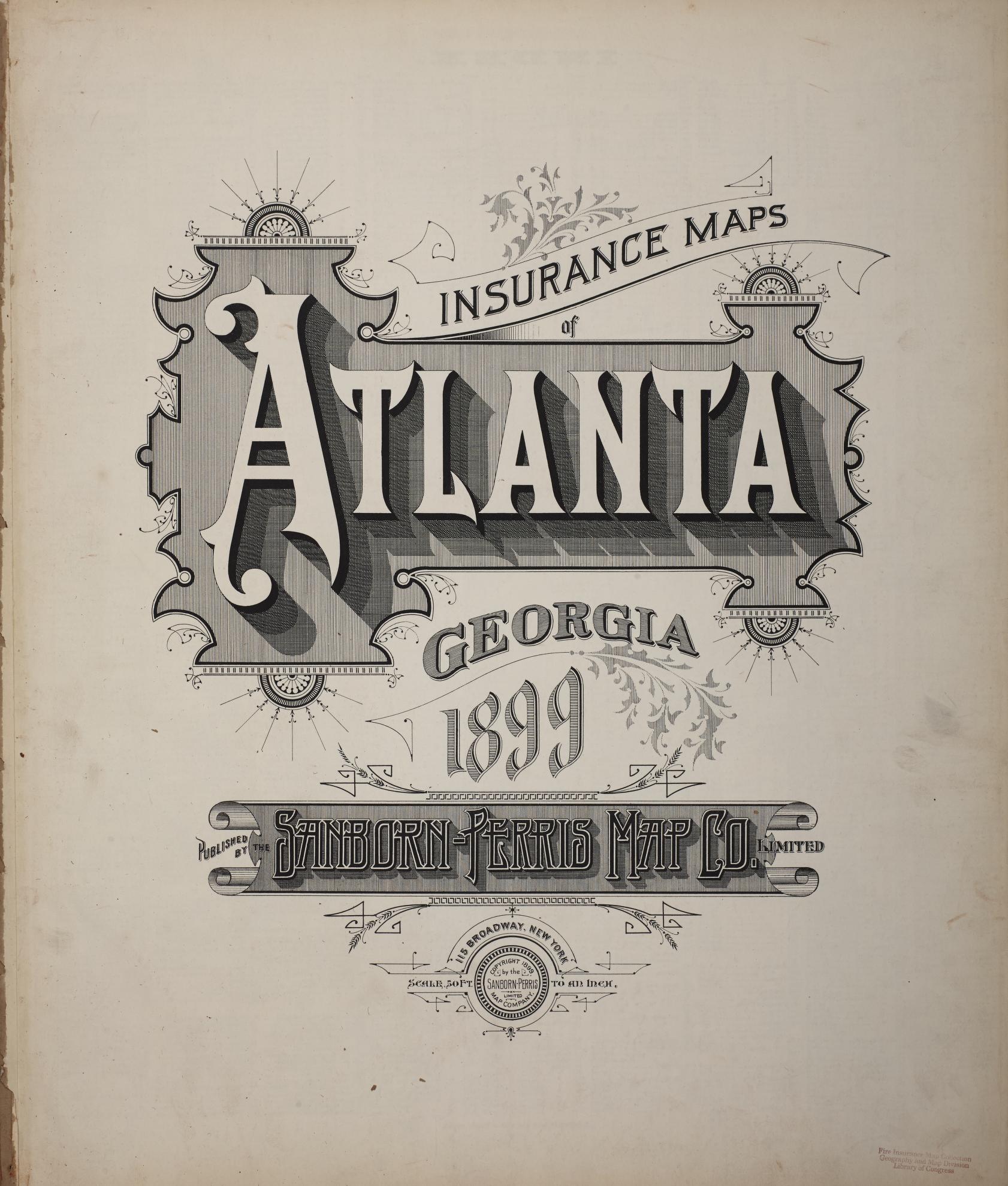 Sanborn Fire Insurance Map from Atlanta, Fulton  County, Georgia (1899), Sheet #0001 - Historic Sanborn Fire Insurance Map Print, vintage old map wall art, antique decor, genealogy gift, Georgia Georgia map