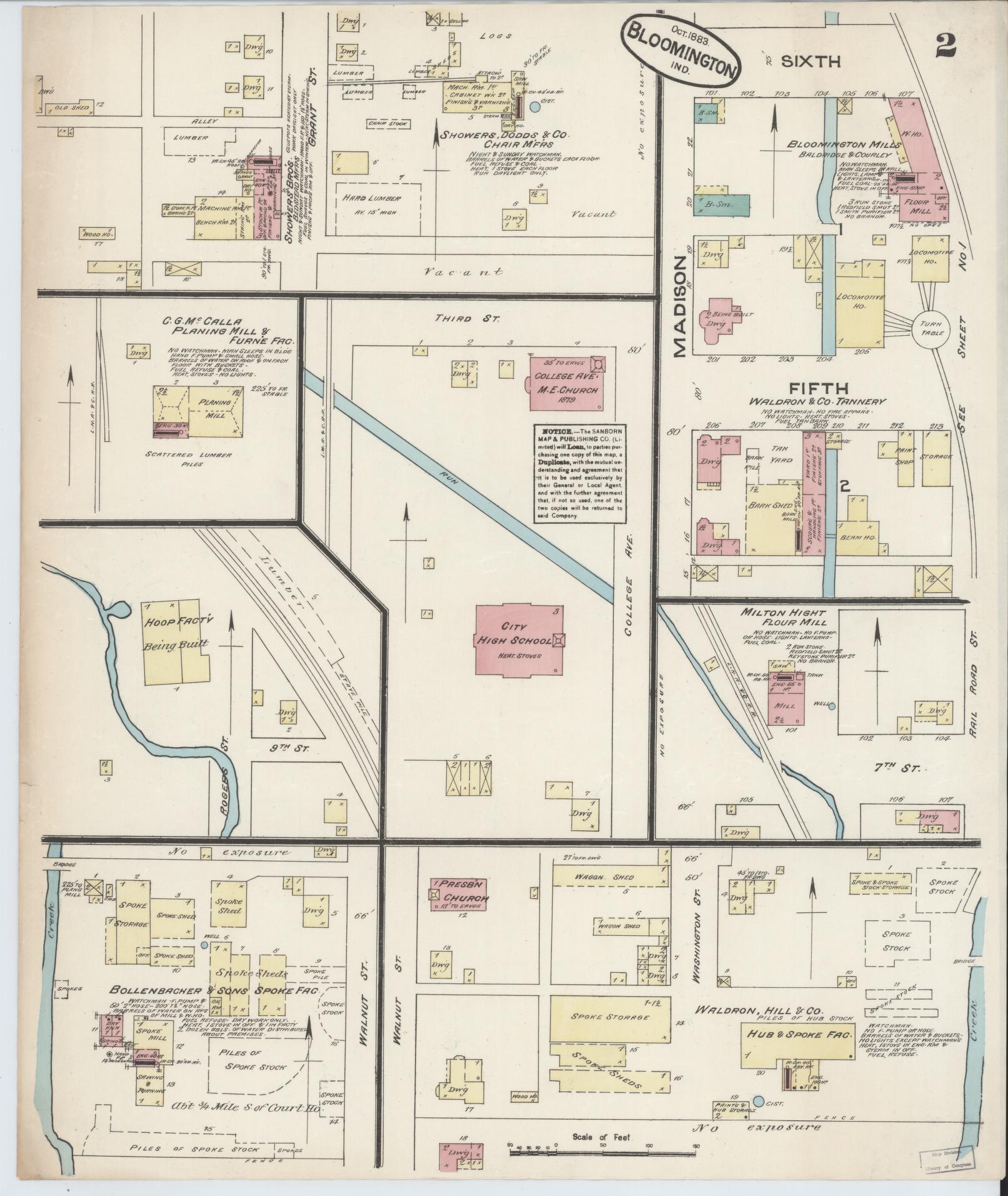 Sanborn Fire Insurance Map from Bloomington, Monroe County, Indiana (1883), Sheet #0002 - Complete Map Set gallery image, historic Sanborn map, vintage wall art, Indiana Indiana