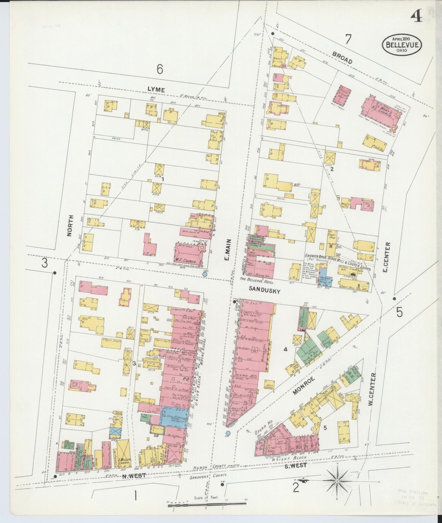 Sanborn Fire Insurance Map from Bellevue, Huron And Sandusky County, Ohio (1899), Sheet #0004 - Historic Sanborn Fire Insurance Map Print, vintage old map wall art, antique decor, genealogy gift, Ohio Ohio map