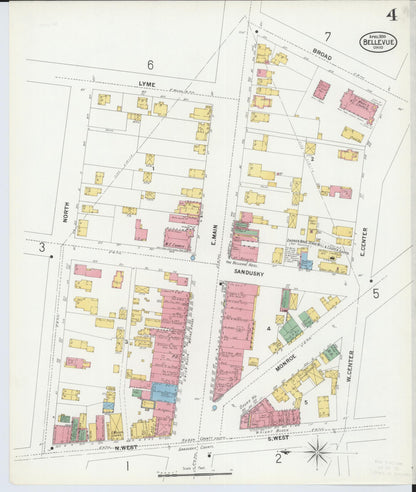 Sanborn Fire Insurance Map from Bellevue, Huron And Sandusky County, Ohio (1899), Sheet #0004 - Historic Sanborn Fire Insurance Map Print, vintage old map wall art, antique decor, genealogy gift, Ohio Ohio map