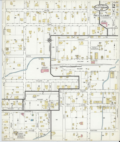 Sanborn Fire Insurance Map from Scottsboro, Jackson County, Alabama (1917), Sheet #0002 - Complete Map Set gallery image, historic Sanborn map, vintage wall art, Alabama Alabama