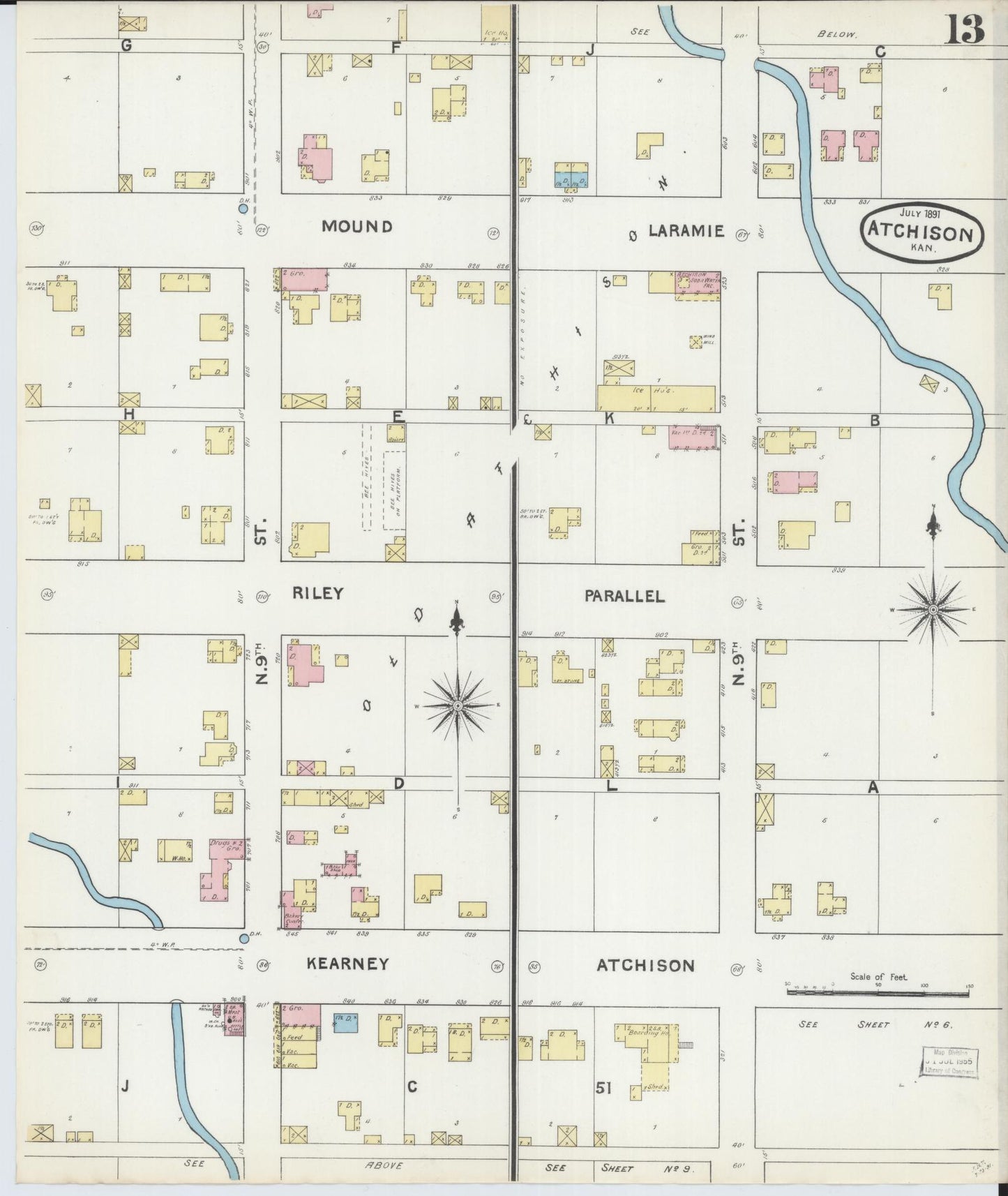 Sanborn Fire Insurance Map from Atchison, Atchison County, Kansas (1891), Sheet #0013 - Complete Map Set gallery image, historic Sanborn map, vintage wall art, Kansas Kansas