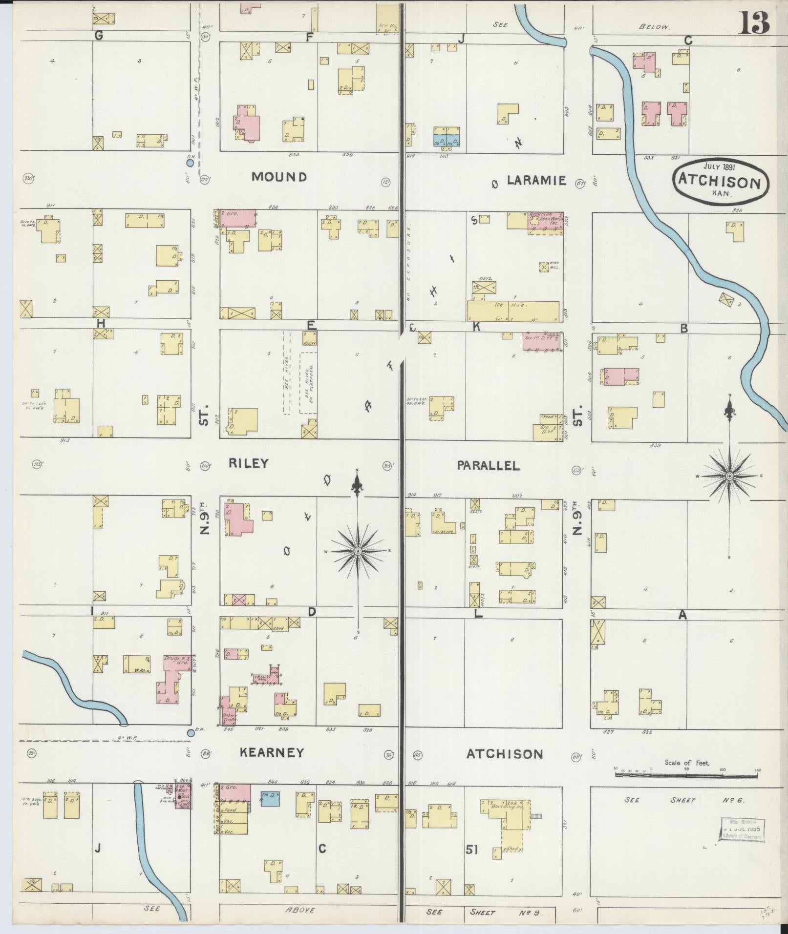 Sanborn Fire Insurance Map from Atchison, Atchison County, Kansas (1891), Sheet #0013 - Complete Map Set gallery image, historic Sanborn map, vintage wall art, Kansas Kansas