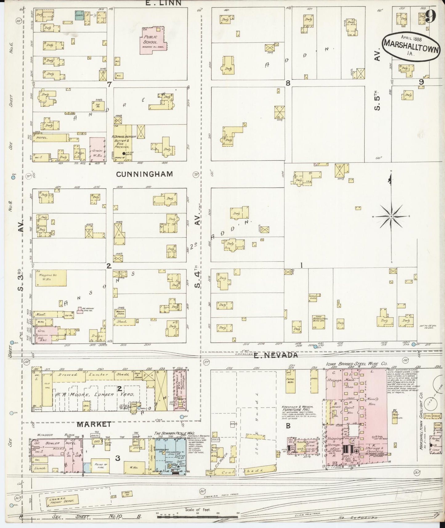 Sanborn Fire Insurance Map from Marshalltown, Marshall County, Iowa (1888), Sheet #0009 - Historic Sanborn Fire Insurance Map Print