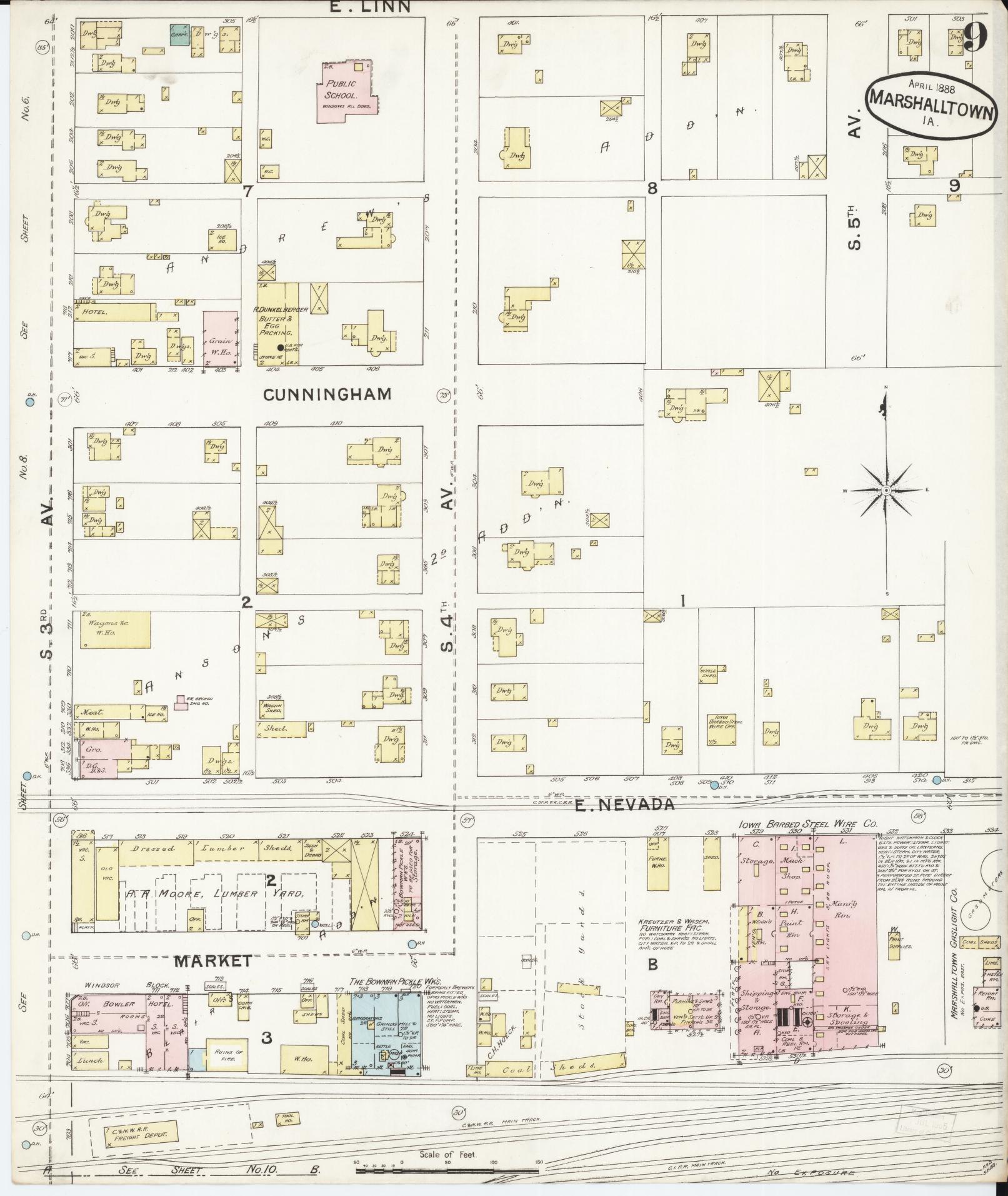 Sanborn Fire Insurance Map from Marshalltown, Marshall County, Iowa (1888), Sheet #0009 - Historic Sanborn Fire Insurance Map Print