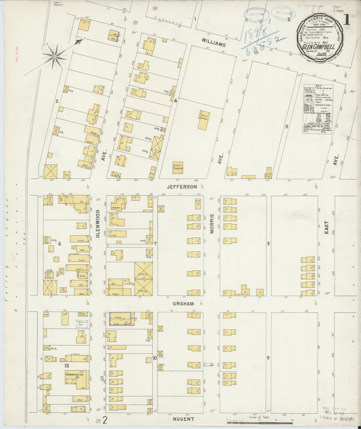 Sanborn Fire Insurance Map from Glen Campbell, Indiana County, Pennsylvania (1898), Sheet #0001 - Historic Sanborn Fire Insurance Map Print, vintage old map wall art, antique decor, genealogy gift, Glen Campbell Indiana map