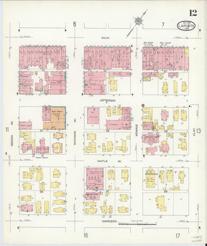 Sanborn Fire Insurance Map from La Porte, La Porte County, Indiana (1912), Sheet #0012 - Historic Sanborn Fire Insurance Map Print, vintage old map wall art, antique decor, genealogy gift, Indiana Indiana map