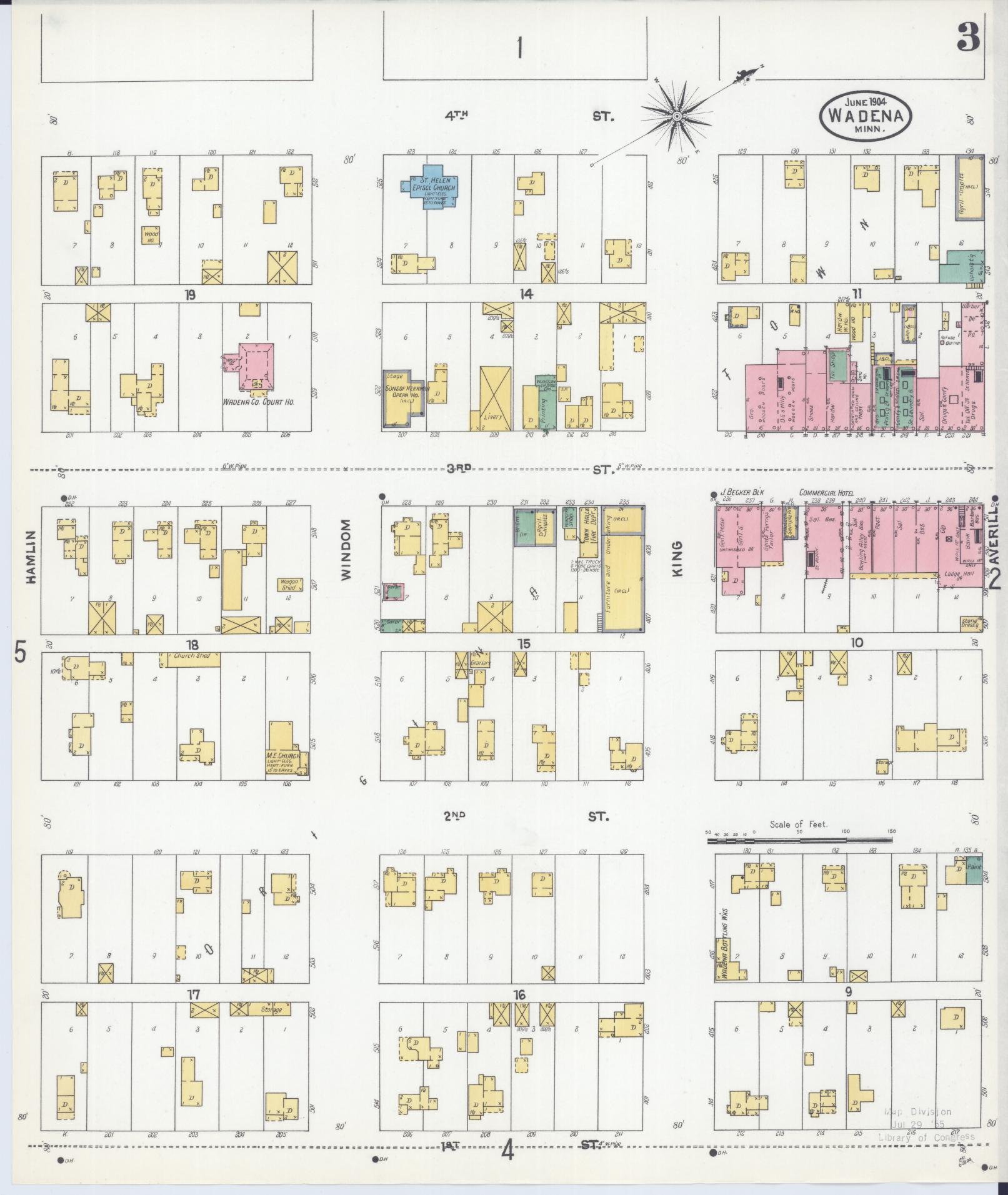 Sanborn Fire Insurance Map from Wadena, Wadena County, Minnesota (1904), Sheet #0003 - Complete Map Set gallery image, historic Sanborn map, vintage wall art, Minnesota Minnesota