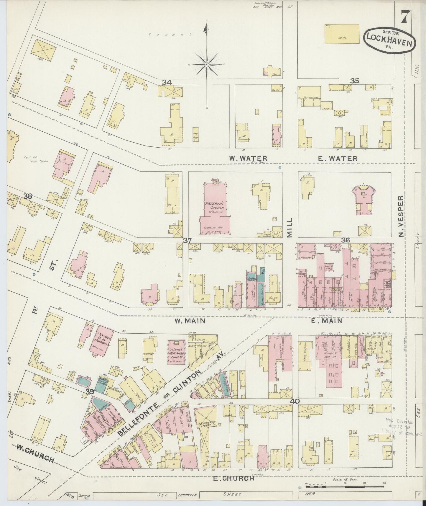 Sanborn Fire Insurance Map from Lock Haven, Clinton County, Pennsylvania (1891), Sheet #0007 - Complete Map Set gallery image, historic Sanborn map, vintage wall art, Pennsylvania Pennsylvania