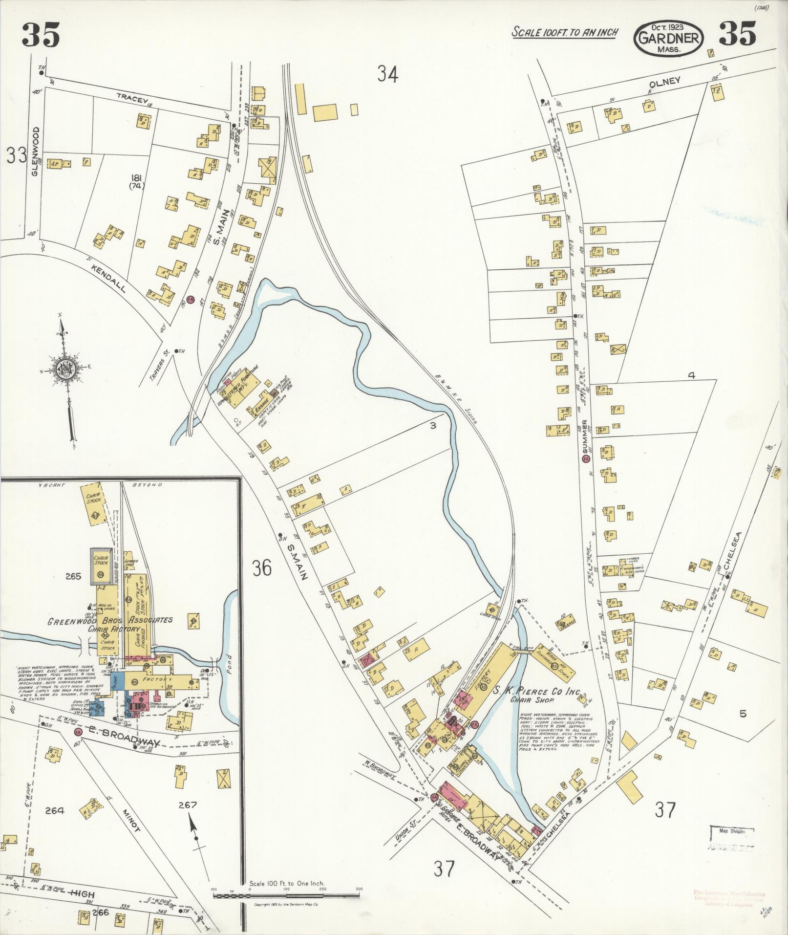 Sanborn Fire Insurance Map from Gardner, Worcester County, Massachusetts (1923), Sheet #0035 - Complete Map Set gallery image, historic Sanborn map, vintage wall art, Massachusetts Massachusetts