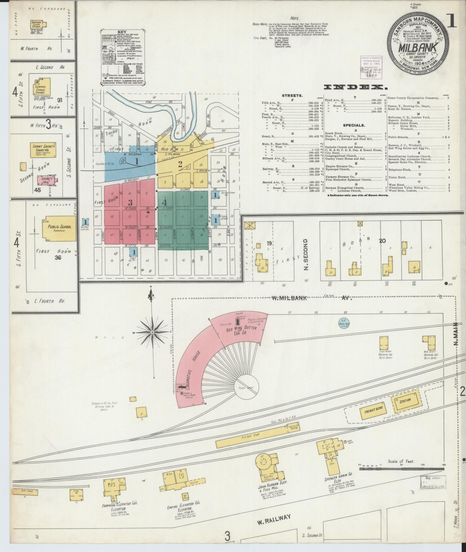 Sanborn Fire Insurance Map from Milbank, Grant County, South Dakota. (1904) – Historic Sanborn Fire Insurance Map Print