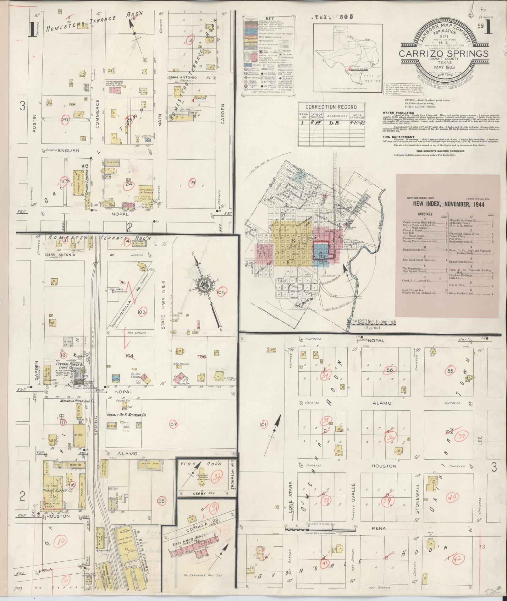 Sanborn Fire Insurance Map from Carrizo Springs, Dimmit County, Texas. (1944) – Historic Sanborn Fire Insurance Map Print