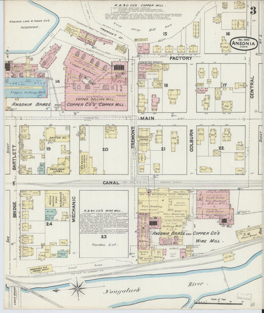 Sanborn Fire Insurance Map from Ansonia, New Haven County, Connecticut (1890), Sheet #0003 - Historic Sanborn Fire Insurance Map Print, vintage old map wall art, antique decor, genealogy gift, Connecticut Connecticut map