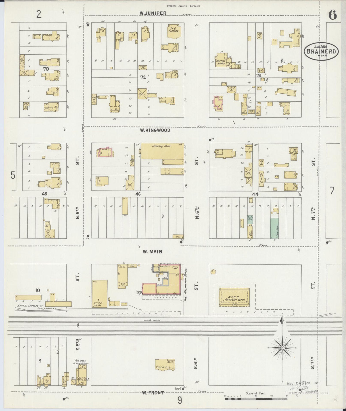 Sanborn Fire Insurance Map from Brainerd, Crow Wing County, Minnesota (1898), Sheet #0006 - Complete Map Set gallery image, historic Sanborn map, vintage wall art, Minnesota Minnesota