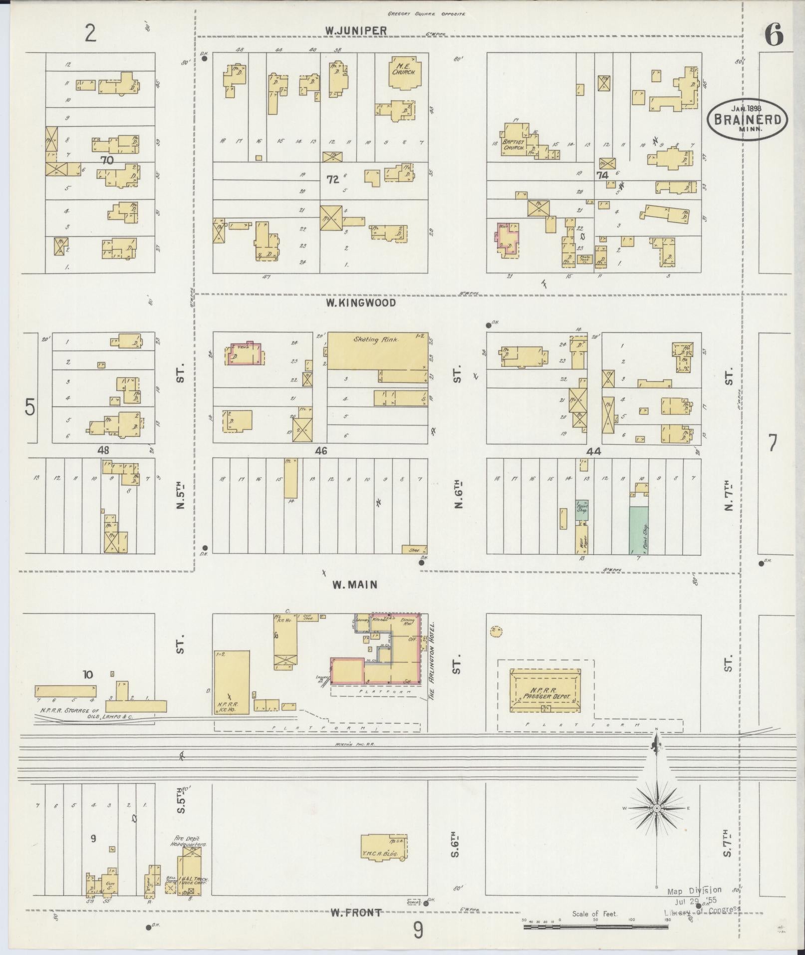 Sanborn Fire Insurance Map from Brainerd, Crow Wing County, Minnesota (1898), Sheet #0006 - Complete Map Set gallery image, historic Sanborn map, vintage wall art, Minnesota Minnesota