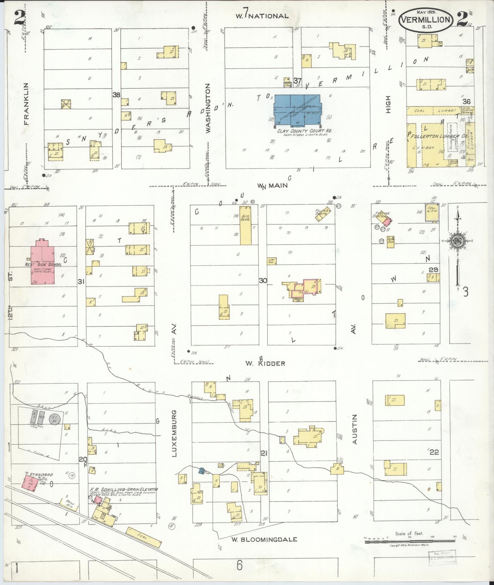 Sanborn Fire Insurance Map from Vermillion, Clay County, South Dakota (1923), Sheet #0002 - Complete Map Set gallery image, historic Sanborn map, vintage wall art, South Dakota South Dakota