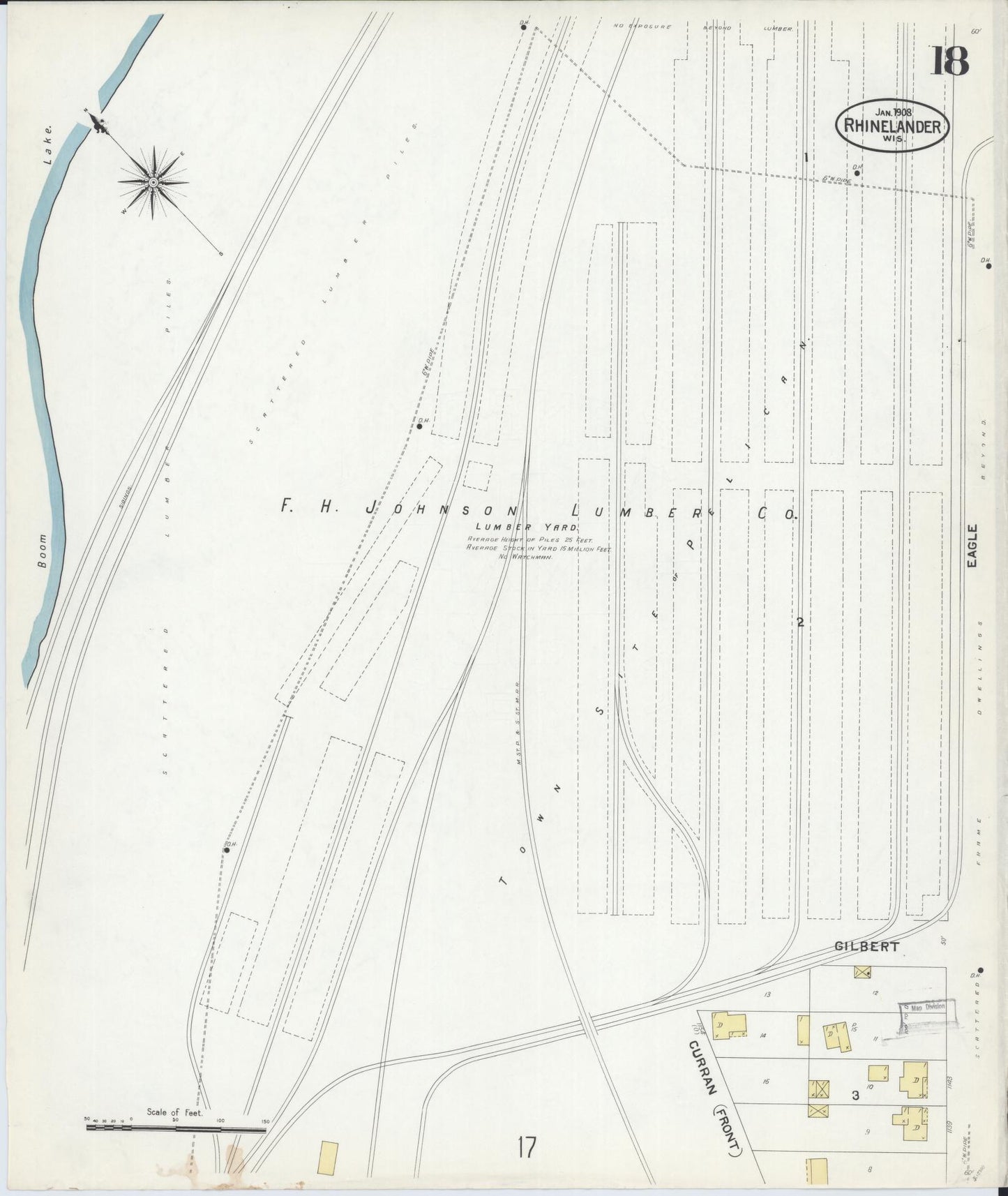 Sanborn Fire Insurance Map from Rhinelander, Oneida County, Wisconsin (1908), Sheet #0018 - Complete Map Set gallery image, historic Sanborn map, vintage wall art, Wisconsin Wisconsin