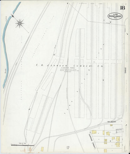 Sanborn Fire Insurance Map from Rhinelander, Oneida County, Wisconsin (1908), Sheet #0018 - Complete Map Set gallery image, historic Sanborn map, vintage wall art, Wisconsin Wisconsin