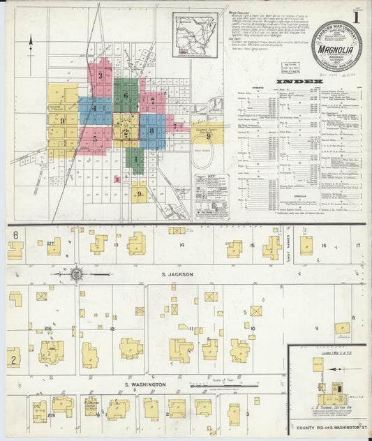 Sanborn Fire Insurance Map from Magnolia, Columbia County, Arkansas (1917), Sheet #0001 - Historic Sanborn Fire Insurance Map Print, vintage old map wall art, antique decor, genealogy gift, Arkansas Arkansas map