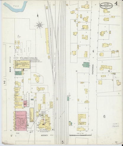 Sanborn Fire Insurance Map from Muskogee, Muskogee County, Oklahoma (1896), Sheet #0004 - Complete Map Set gallery image, historic Sanborn map, vintage wall art, Oklahoma Oklahoma