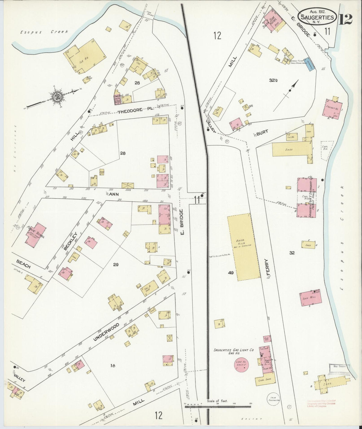 Sanborn Fire Insurance Map from Saugerties, Ulster County, New York (1912), Sheet #0012 - Complete Map Set gallery image, historic Sanborn map, vintage wall art, New York New York