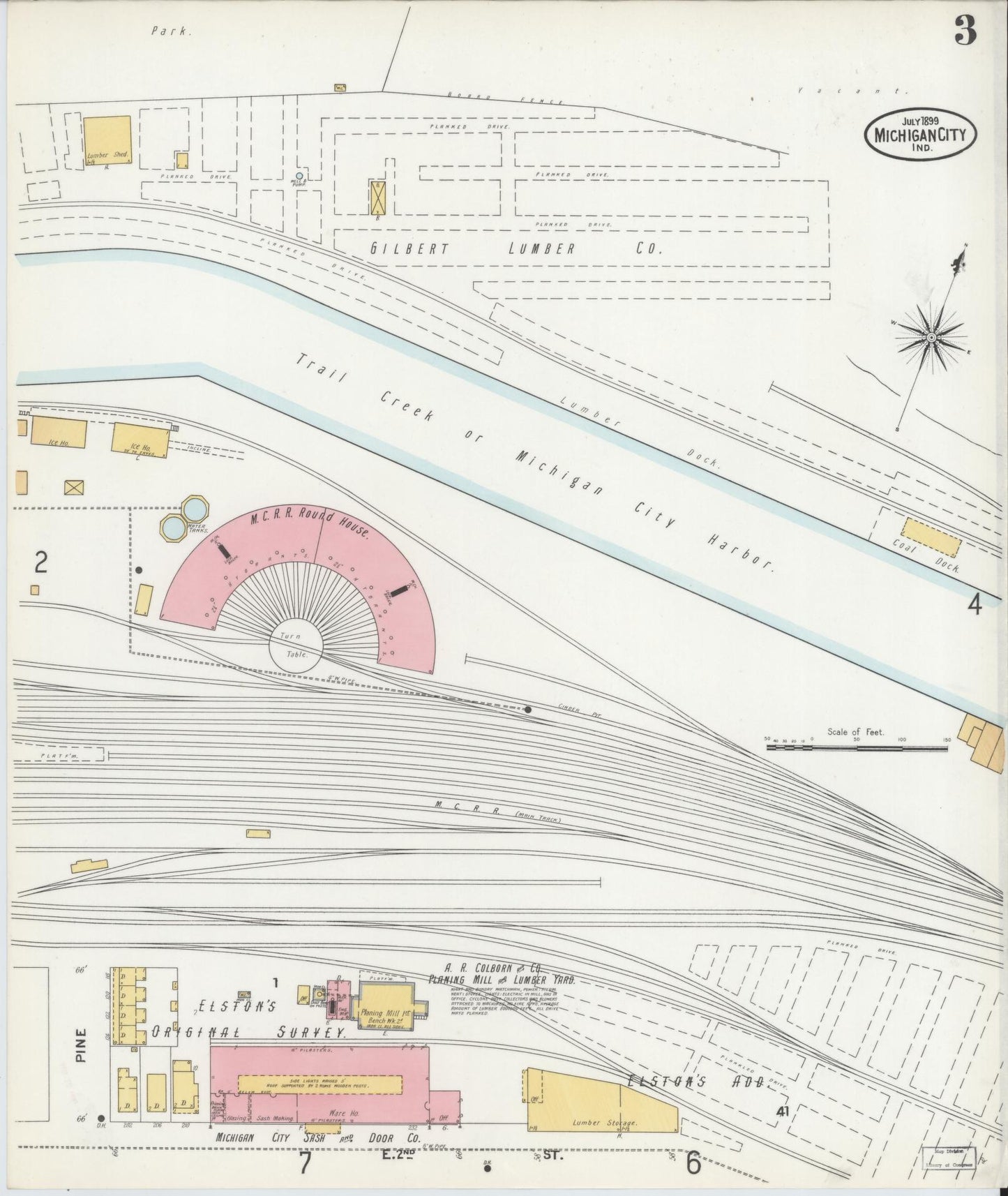 Sanborn Fire Insurance Map from Michigan City, La Porte County, Indiana (1899), Sheet #0003 - Historic Sanborn Fire Insurance Map Print, vintage old map wall art, antique decor, genealogy gift, Michigan Michigan map