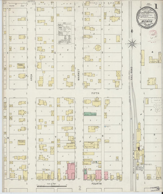 Sanborn Fire Insurance Map from Monon, White County, Indiana (1895), Sheet #0001 - Historic Sanborn Fire Insurance Map Print, vintage old map wall art, antique decor, genealogy gift, Indiana Indiana map