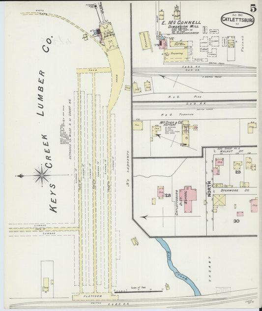 Sanborn Fire Insurance Map from Catlettsburg, Boyd County, Kentucky (1890), Sheet #0005 - Historic Sanborn Fire Insurance Map Print, vintage old map wall art, antique decor, genealogy gift, Kentucky Kentucky map