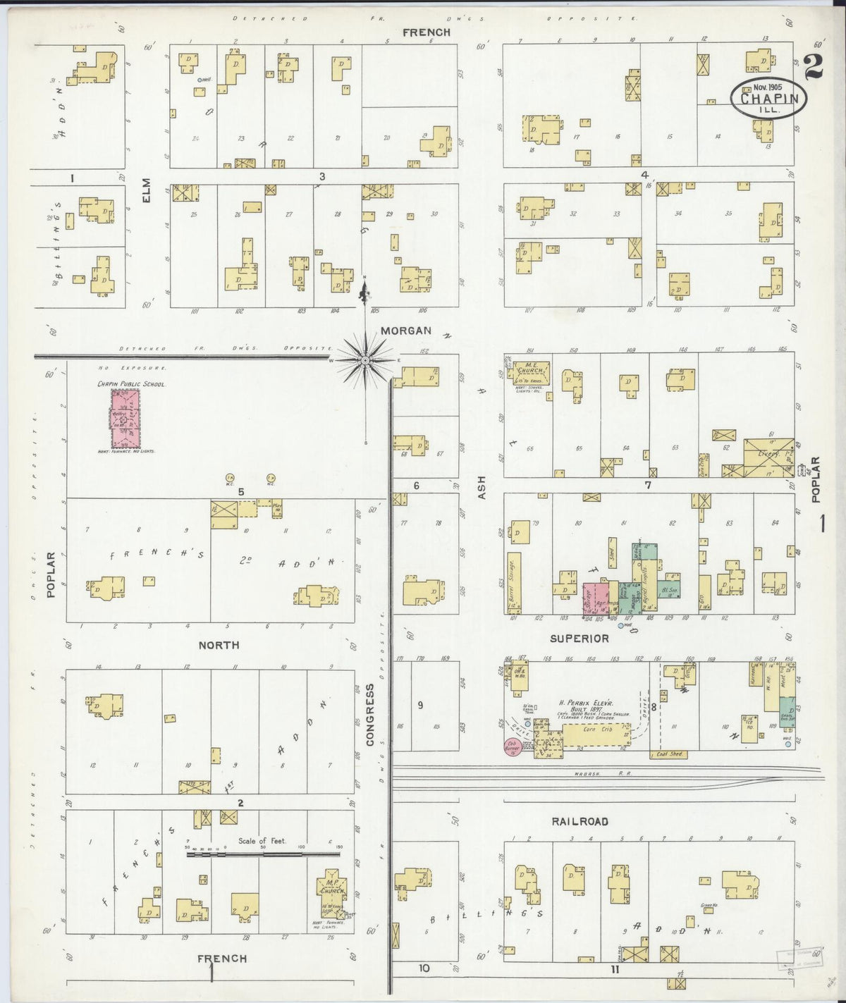 Sanborn Fire Insurance Map from Chapin, Morgan County, Illinois (1905), Sheet #0002 - Complete Map Set gallery image, historic Sanborn map, vintage wall art, Illinois Illinois