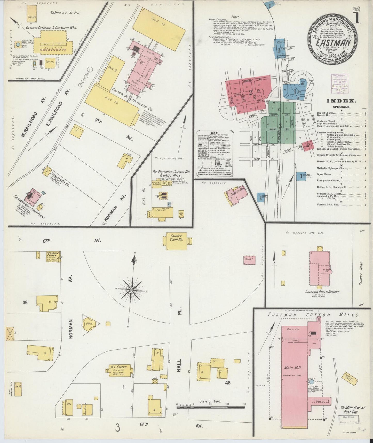 Sanborn Fire Insurance Map from Eastman, Dodge County, Georgia (1903), Sheet #0001 - Historic Sanborn Fire Insurance Map Print, vintage old map wall art, antique decor, genealogy gift, Georgia Georgia map