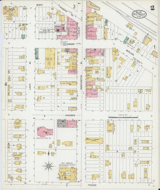 Sanborn Fire Insurance Map from Detroit Lakes, Becker County, Minnesota (1904), Sheet #0002 - Historic Sanborn Fire Insurance Map Print, vintage old map wall art, antique decor, genealogy gift, Minnesota Minnesota map