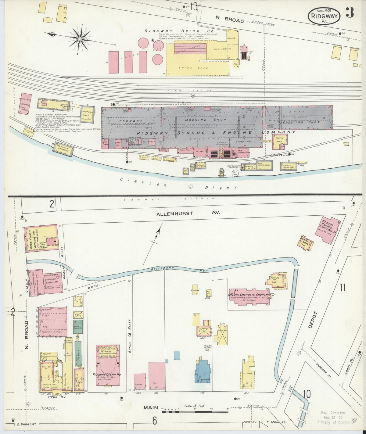 Sanborn Fire Insurance Map from Ridgway, Elk County, Pennsylvania (1909), Sheet #0003 - Historic Sanborn Fire Insurance Map Print, vintage old map wall art, antique decor, genealogy gift, Pennsylvania Pennsylvania map