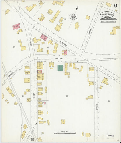 Sanborn Fire Insurance Map from Bridgewater, Plymouth County, Massachusetts (1906), Sheet #0009 - Historic Sanborn Fire Insurance Map Print, vintage old map wall art, antique decor, genealogy gift, Massachusetts Massachusetts map