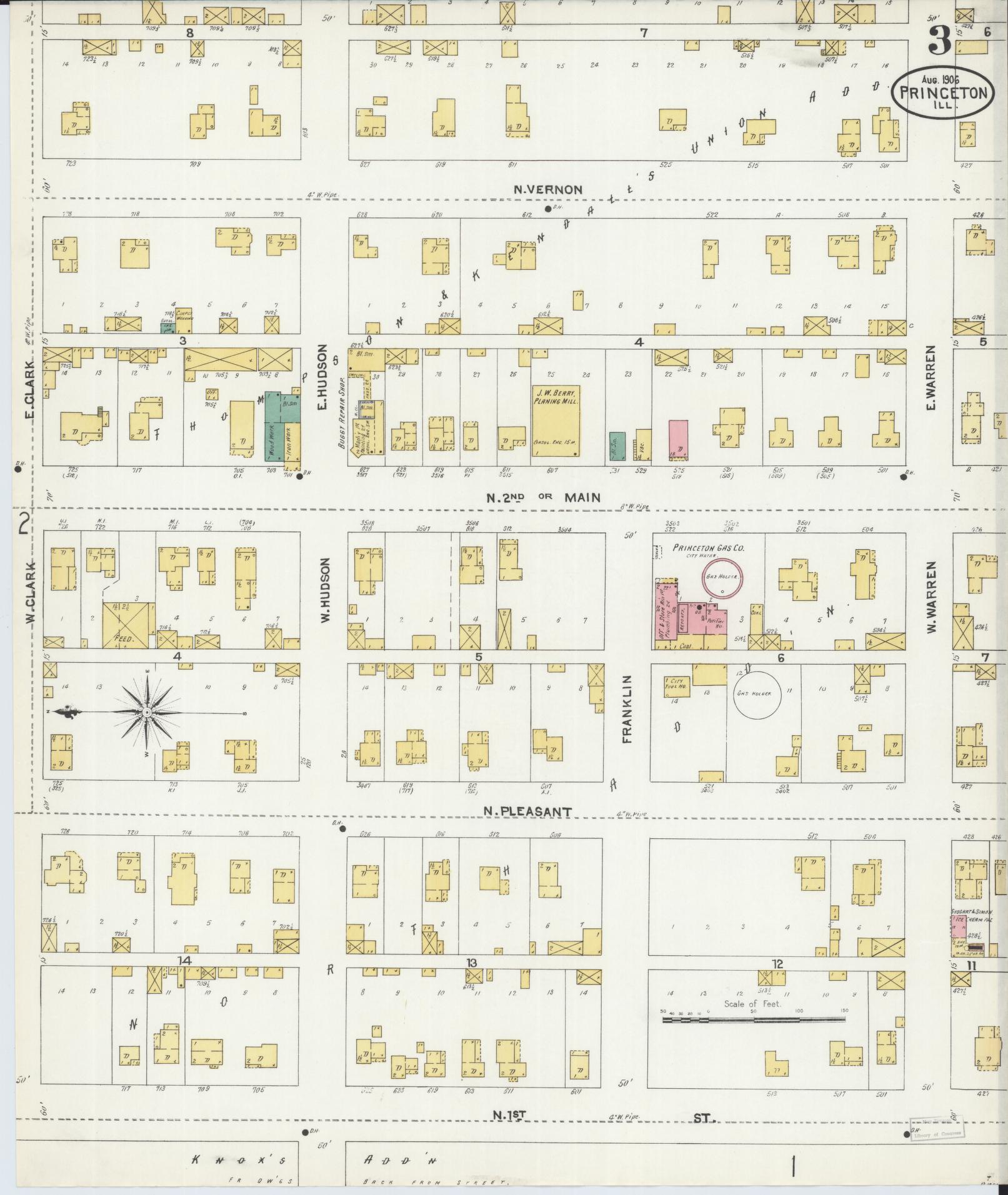 Sanborn Fire Insurance Map from Princeton, Bureau County, Illinois (1906), Sheet #0003 - Complete Map Set gallery image, historic Sanborn map, vintage wall art, Illinois Illinois