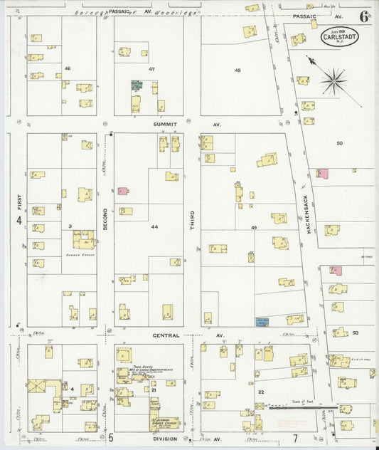 Sanborn Fire Insurance Map from Carlstadt, Bergen County, New Jersey (1909), Sheet #0006 - Historic Sanborn Fire Insurance Map Print, vintage old map wall art, antique decor, genealogy gift, New Jersey New Jersey map