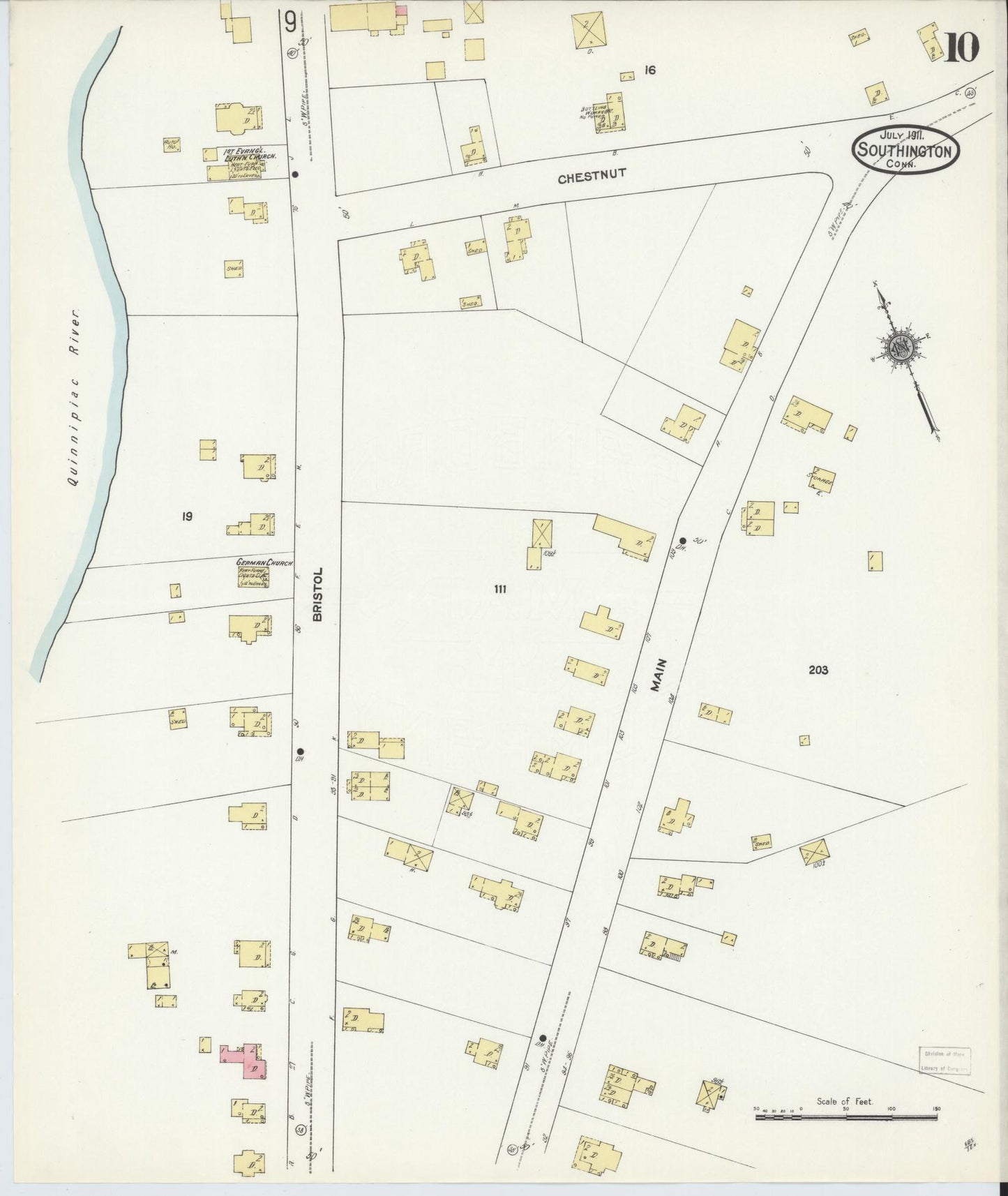 Sanborn Fire Insurance Map from Southington, Hartford County, Connecticut (1911), Sheet #0010 - Complete Map Set gallery image, historic Sanborn map, vintage wall art, Connecticut Connecticut