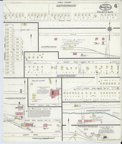Sanborn Fire Insurance Map from Wakefield, Gogebic County, Michigan (1917), Sheet #0006 - Historic Sanborn Fire Insurance Map Print, vintage old map wall art, antique decor, genealogy gift, Michigan Michigan map