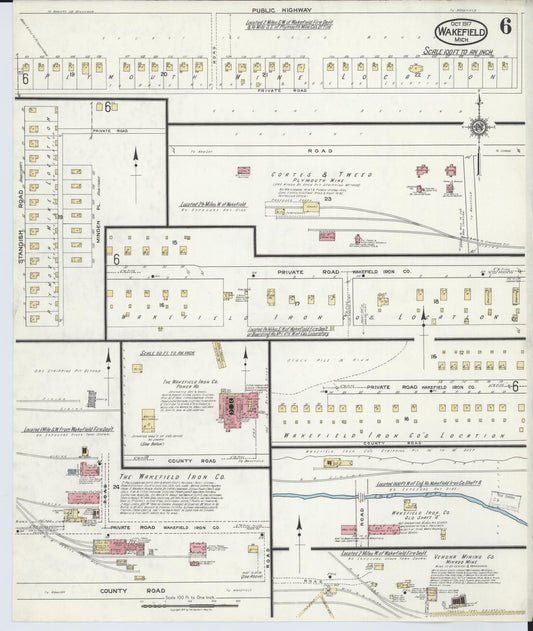 Sanborn Fire Insurance Map from Wakefield, Gogebic County, Michigan (1917), Sheet #0006 - Historic Sanborn Fire Insurance Map Print, vintage old map wall art, antique decor, genealogy gift, Michigan Michigan map