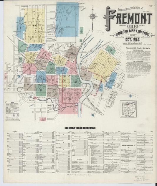 Sanborn Fire Insurance Map from Fremont, Sandusky County, Ohio (1914), Sheet #0001 - Historic Sanborn Fire Insurance Map Print, vintage old map wall art, antique decor, genealogy gift, Ohio Ohio map