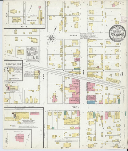 Sanborn Fire Insurance Map from New Holland, Pickaway County, Ohio (1907), Sheet #0001 - Historic Sanborn Fire Insurance Map Print, vintage old map wall art, antique decor, genealogy gift, Ohio Ohio map