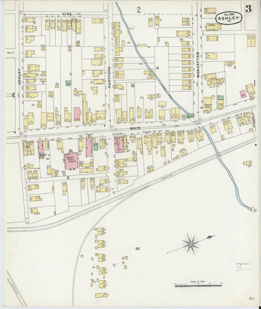 Sanborn Fire Insurance Map from Ashley, Luzerne County, Pennsylvania (1896), Sheet #0003 - Historic Sanborn Fire Insurance Map Print, vintage old map wall art, antique decor, genealogy gift, Pennsylvania Pennsylvania map