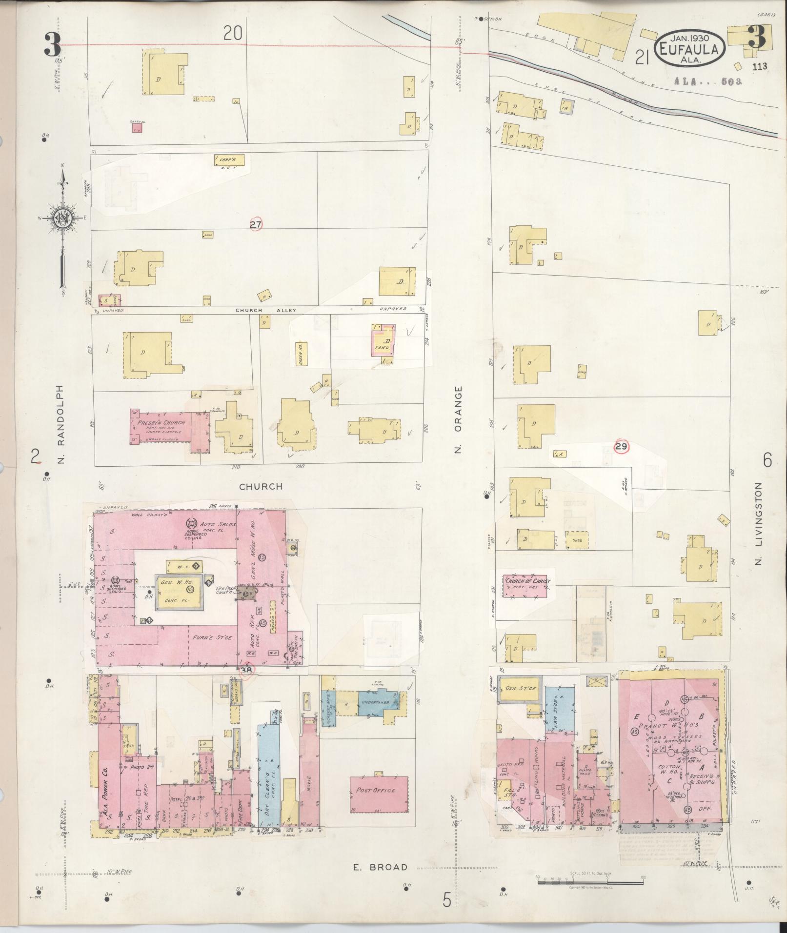 Sanborn Fire Insurance Map from Eufaula, Barbour County, Alabama (1950), Sheet #0003 - Historic Sanborn Fire Insurance Map Print, vintage old map wall art, antique decor, genealogy gift, Alabama Alabama map